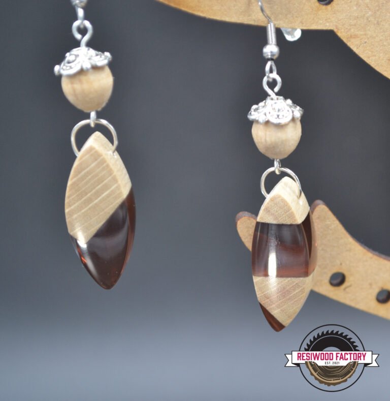 Boucles d'oreilles Bijoux "amande" en bois et résine époxy